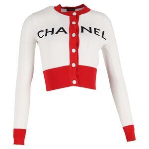 Chanel Iconic CC 2019 Logo Cardigan in White Cotton